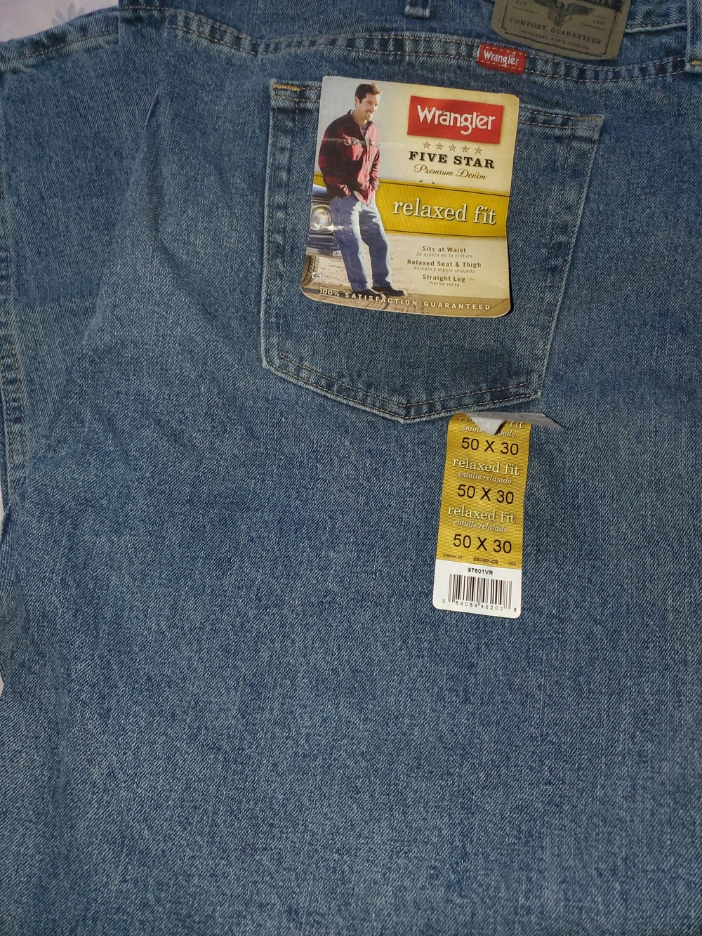 Wrangler Men's Relaxed Fit Jeans - Light Blue Denim 50x30